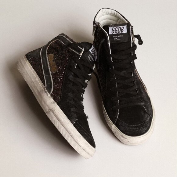 Golden Goose Shoes - Slide in brown glitter with black leather star and flash